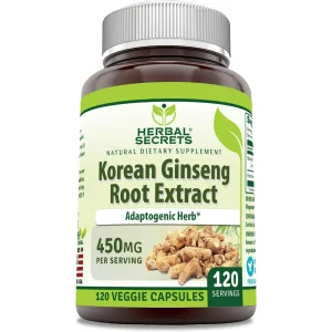 Herbal Secrets Korean Ginseng Root Extract 120 Veggie Capsules Supplement