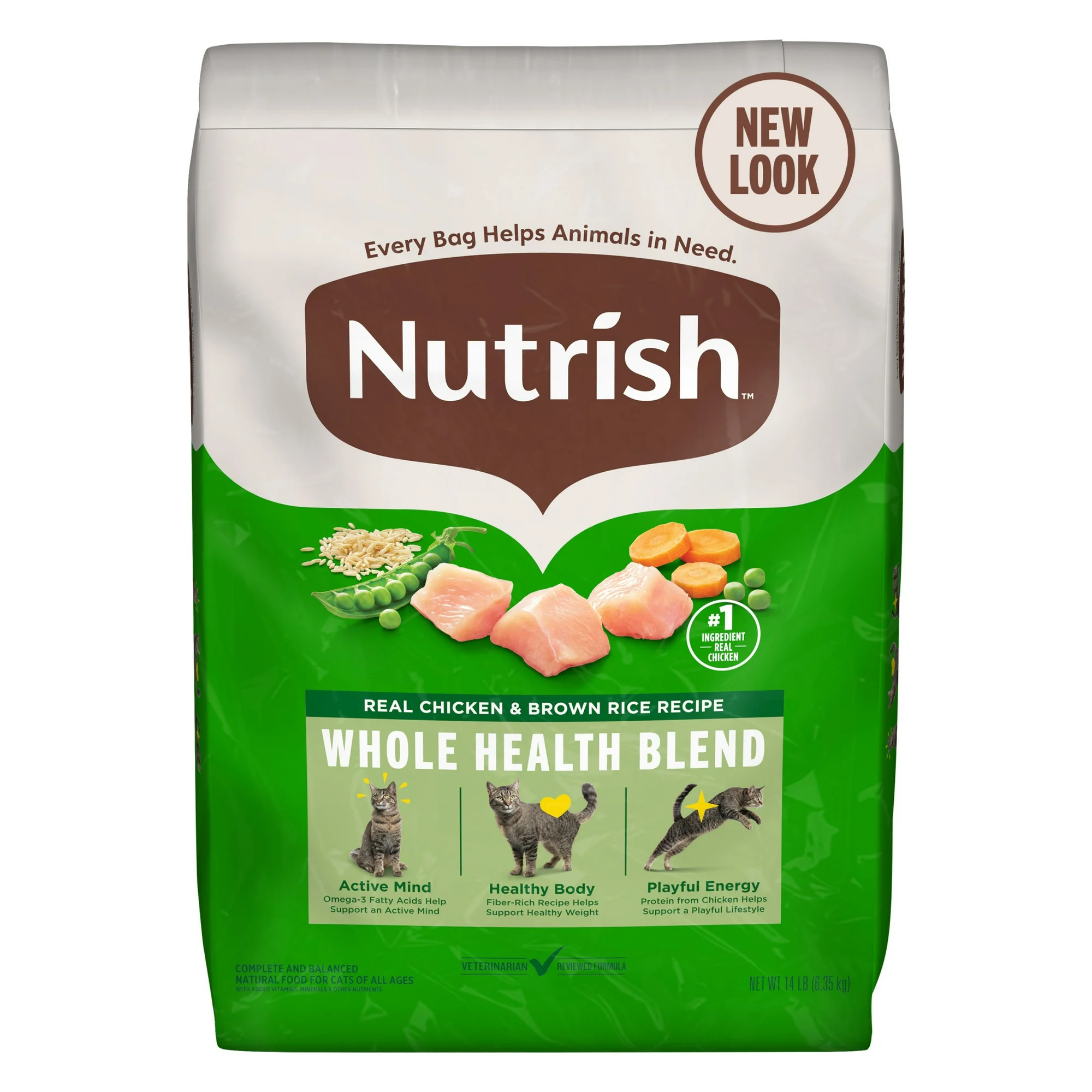 Nutrish Real Chicken & Brown Rice Recipe Dry Cat Food, 14 lb. Bag